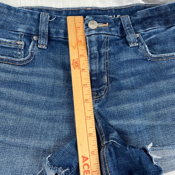 American Eagle Denim Shorts Next Level Stretch Frayed Hem Dark Wash Size‎ 4 - Picture 6 of 8